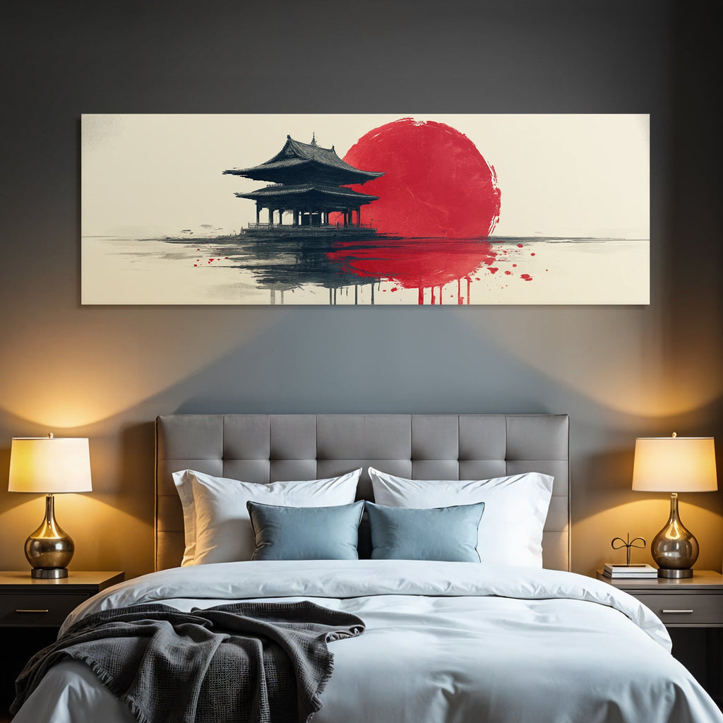 Asiatischer Tempel Vor Roter Sonne