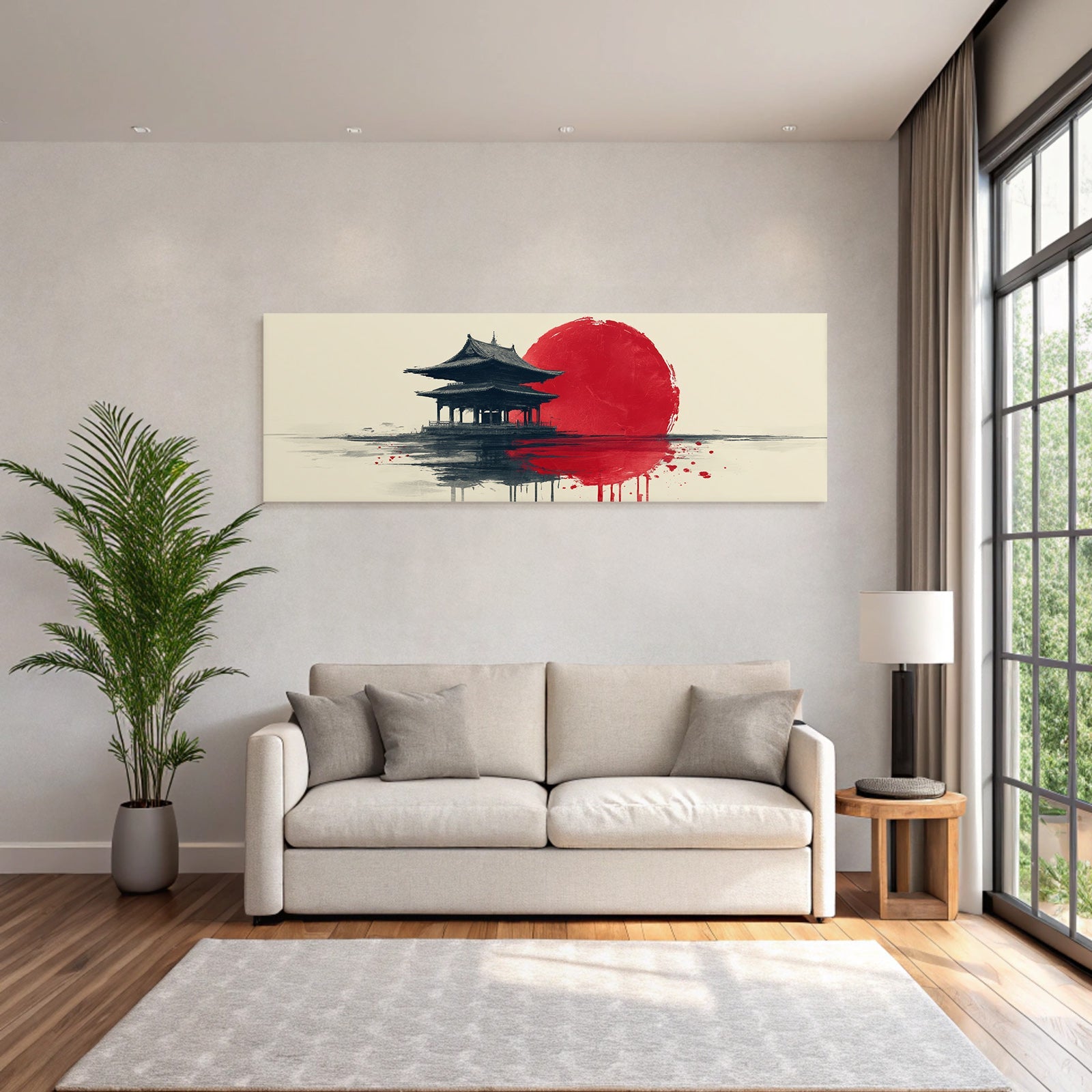 Asiatischer Tempel Vor Roter Sonne