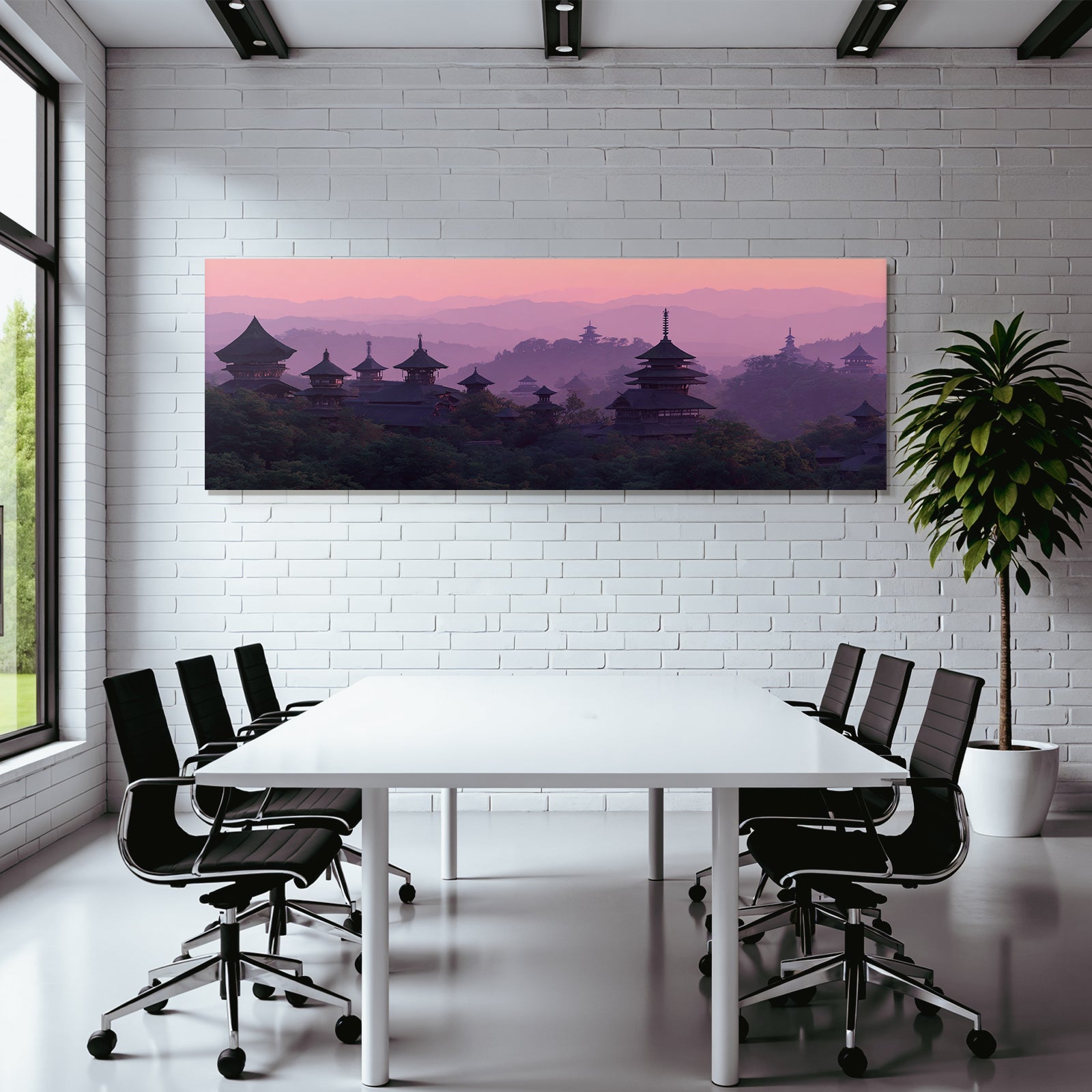 Friedliche Landschaft Mit Holzpavillons Im Sonnenaufgang