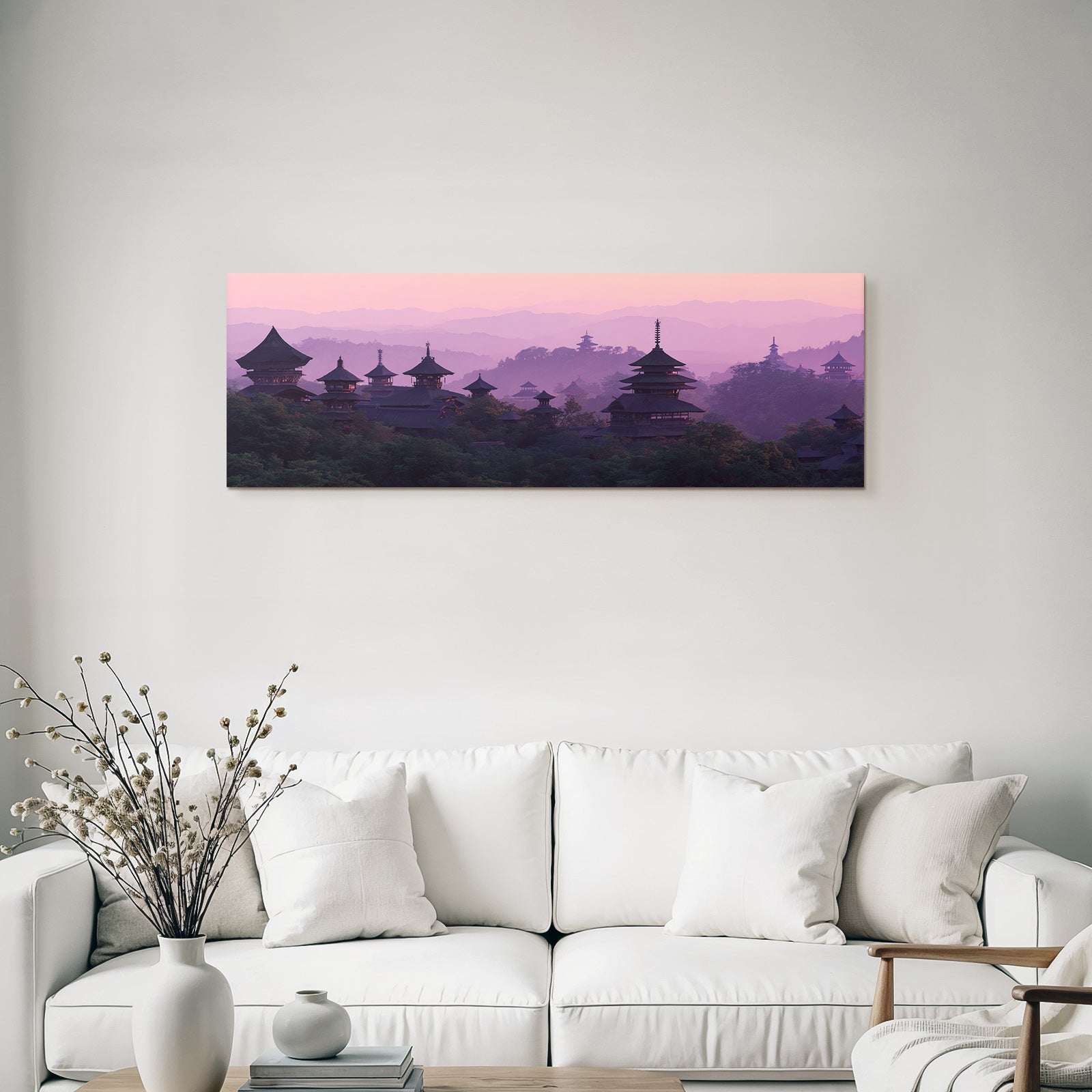 Friedliche Landschaft Mit Holzpavillons Im Sonnenaufgang