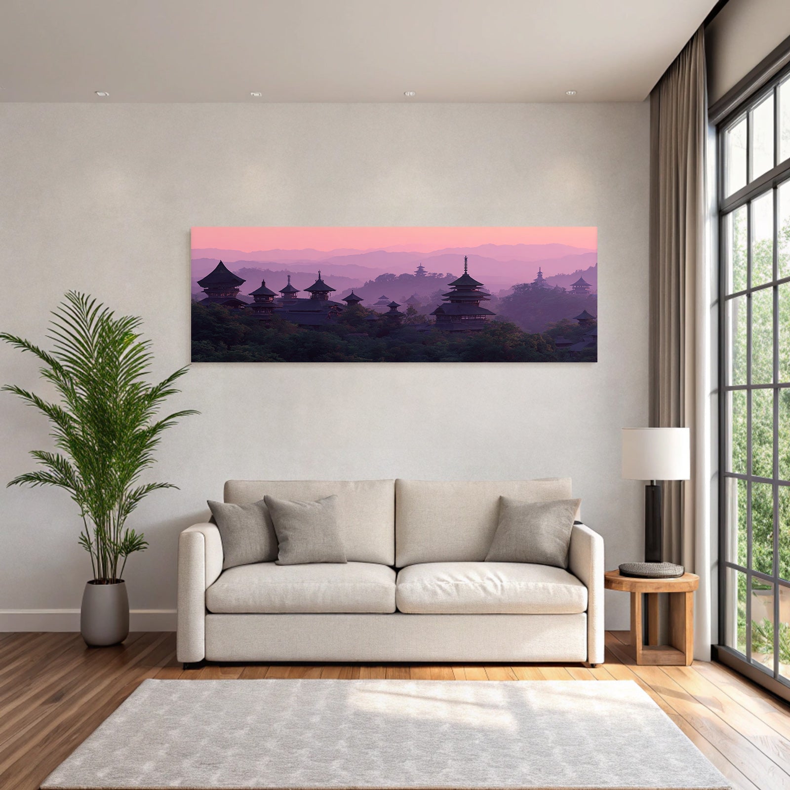Friedliche Landschaft Mit Holzpavillons Im Sonnenaufgang