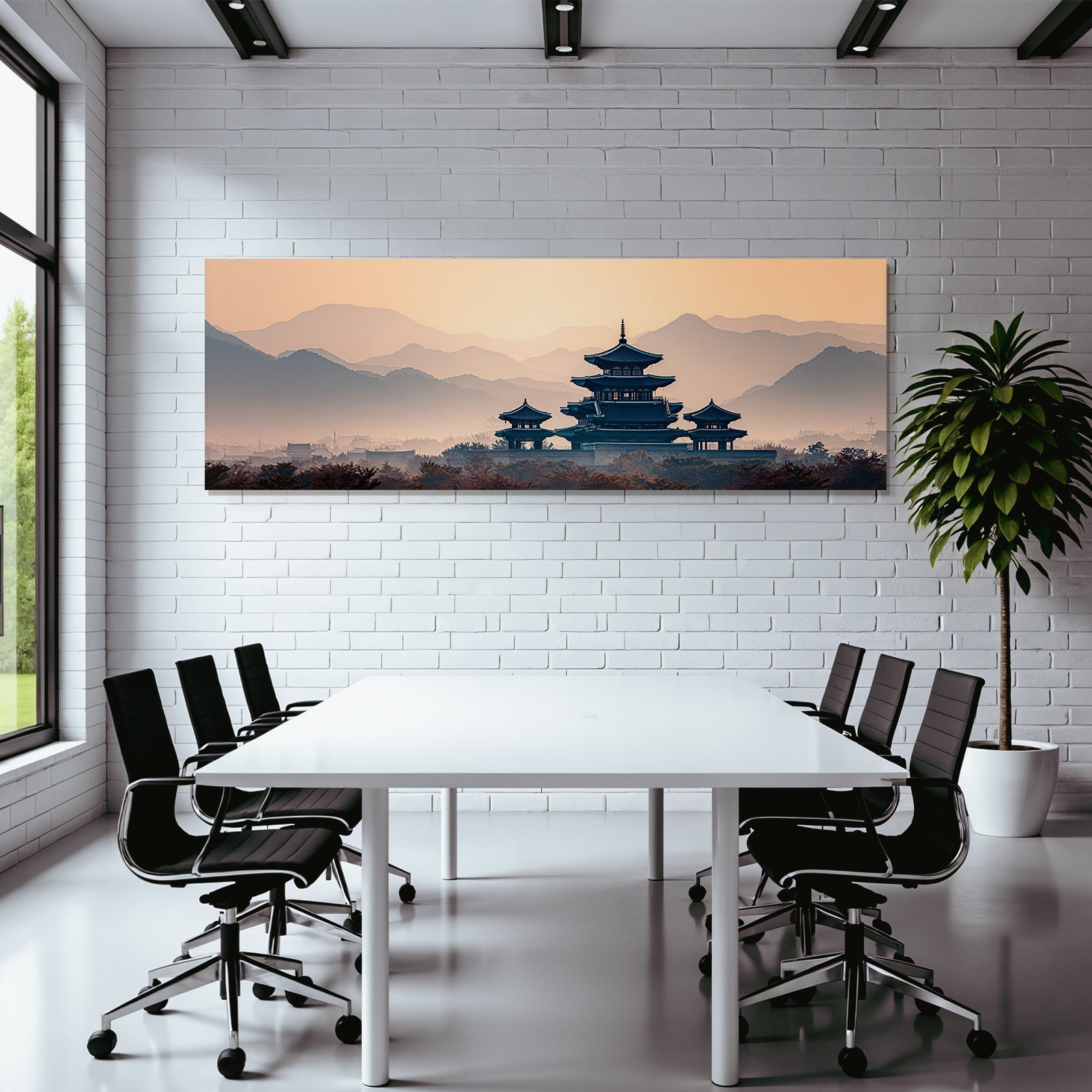 Friedliche Landschaft Mit Pagode Und Sonnenuntergang