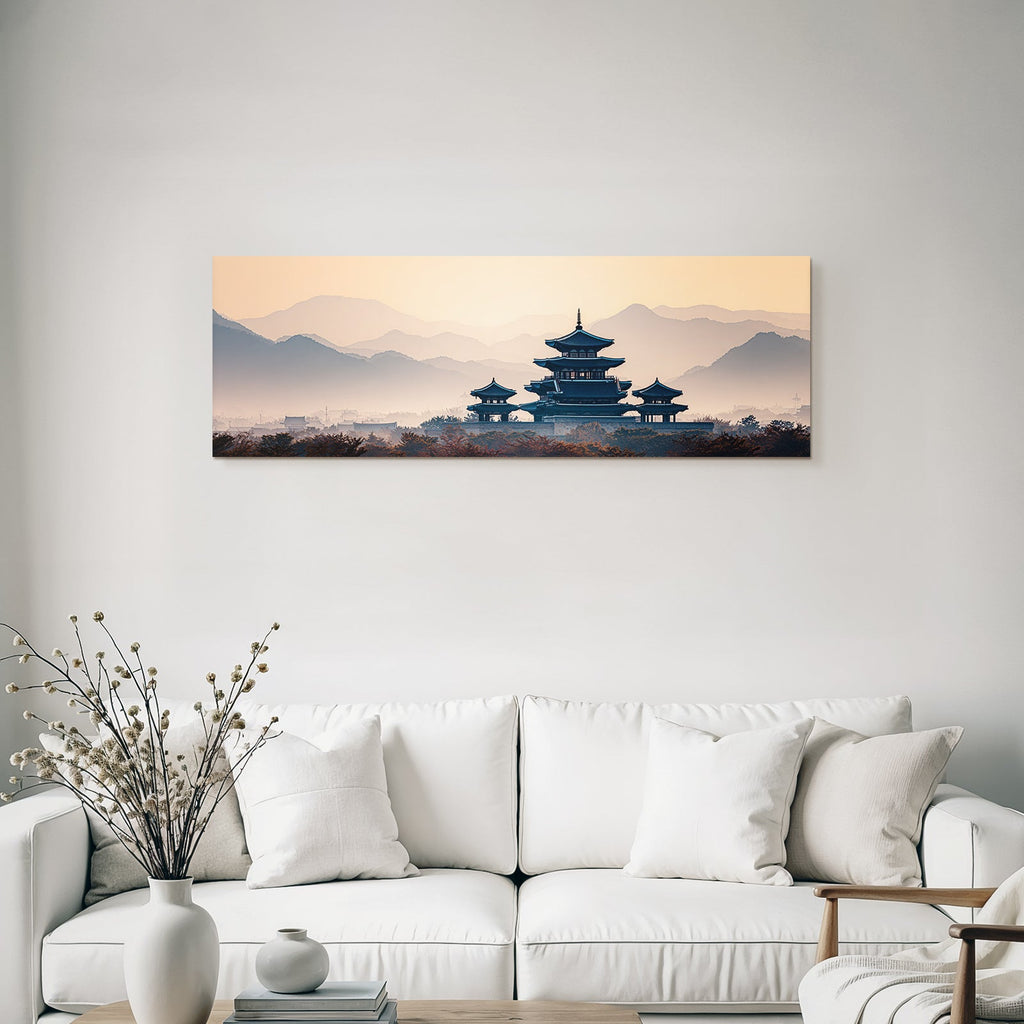 Friedliche Landschaft Mit Pagode Und Sonnenuntergang