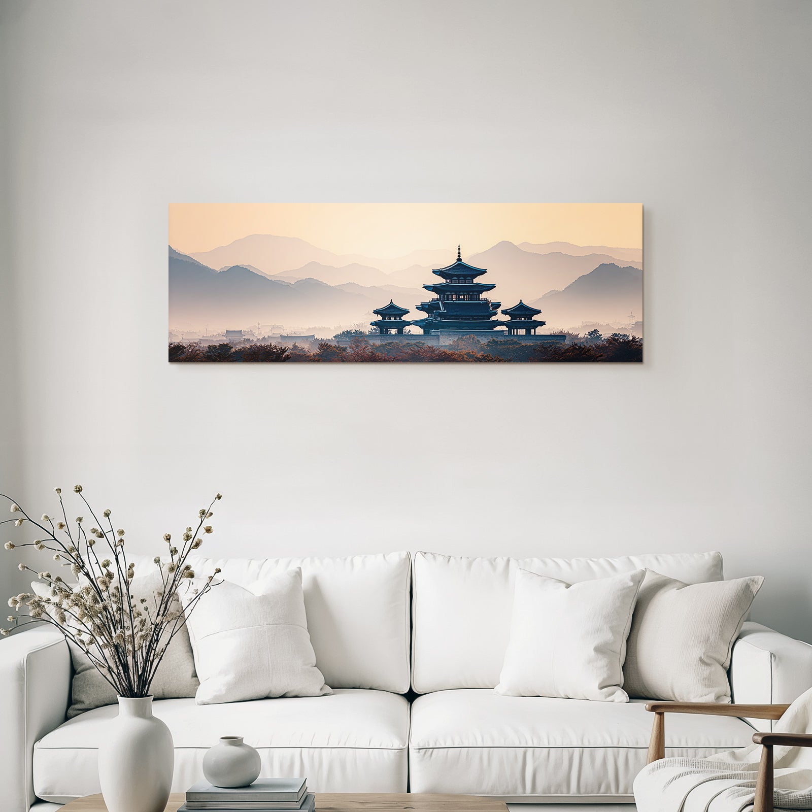 Friedliche Landschaft Mit Pagode Und Sonnenuntergang