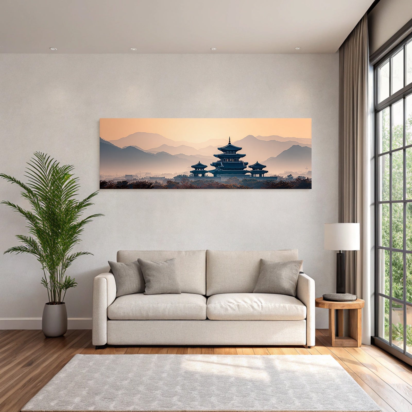 Friedliche Landschaft Mit Pagode Und Sonnenuntergang