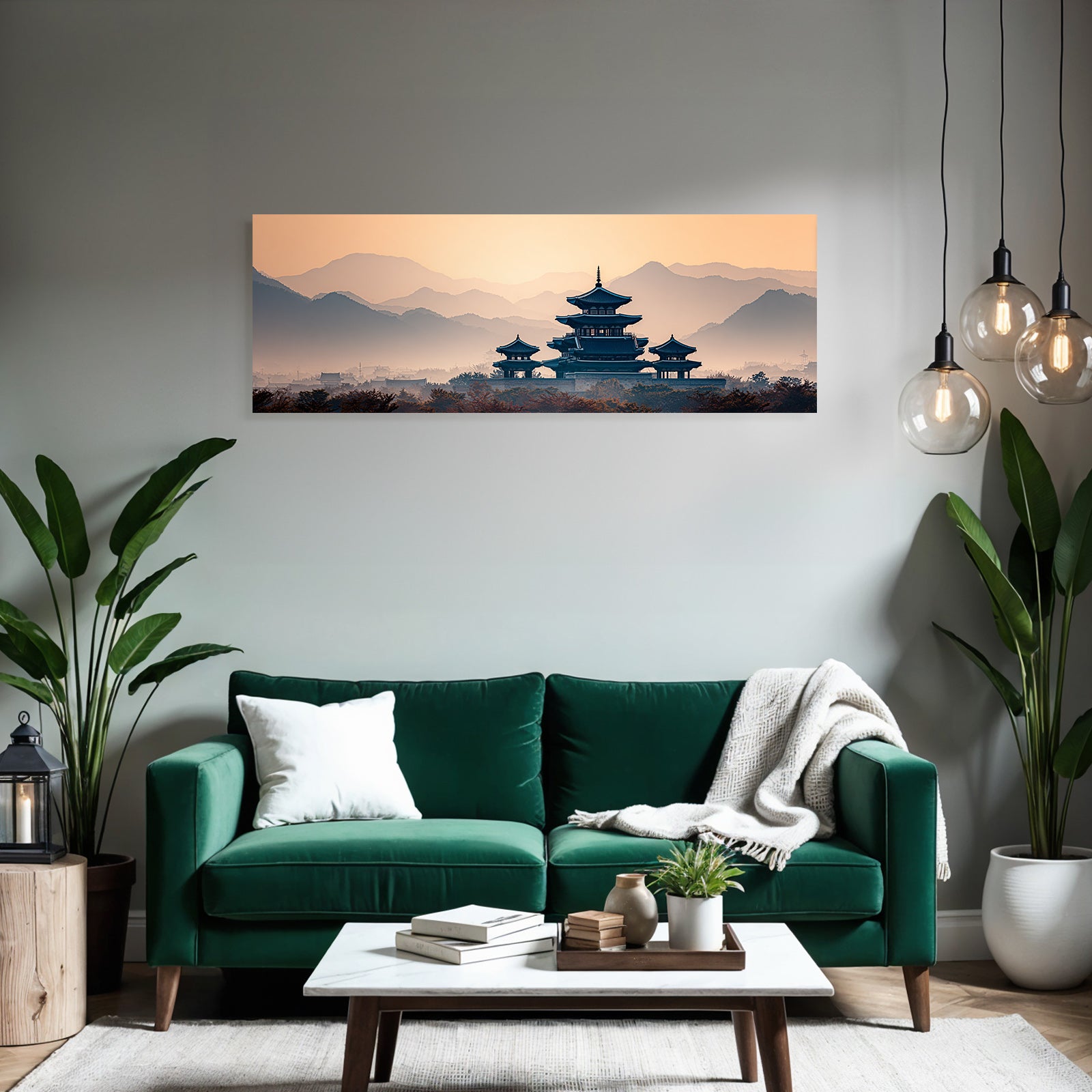 Friedliche Landschaft Mit Pagode Und Sonnenuntergang