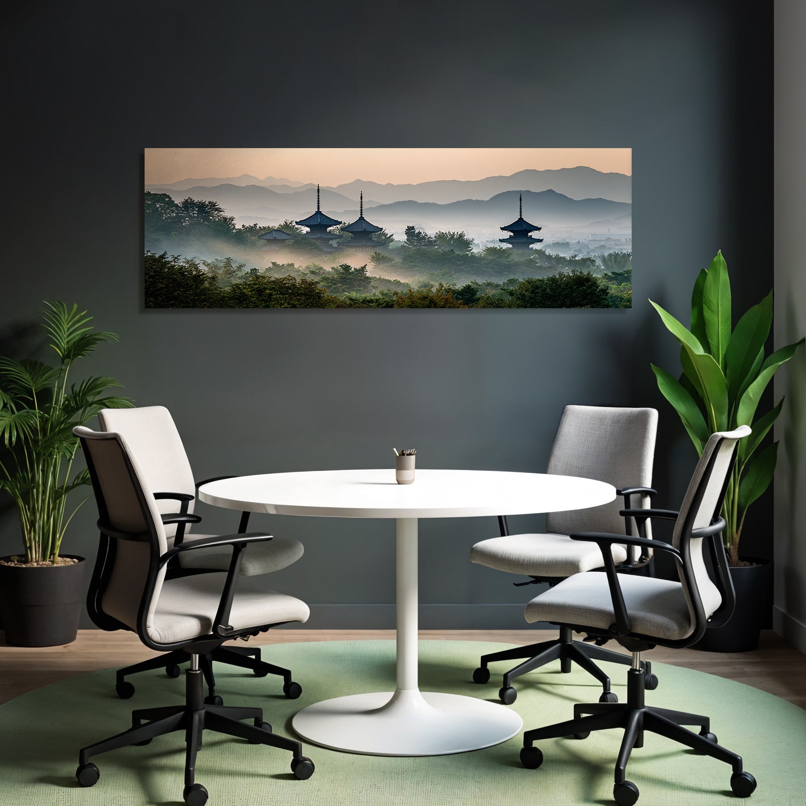 Friedliche Landschaft Mit Pagoden Im Morgennebel