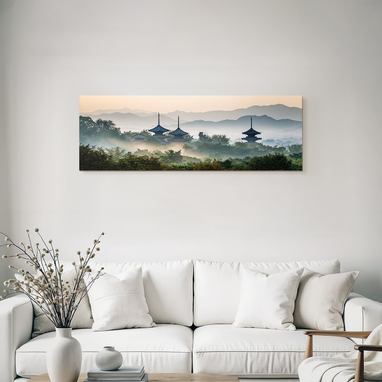 Friedliche Landschaft Mit Pagoden Im Morgennebel
