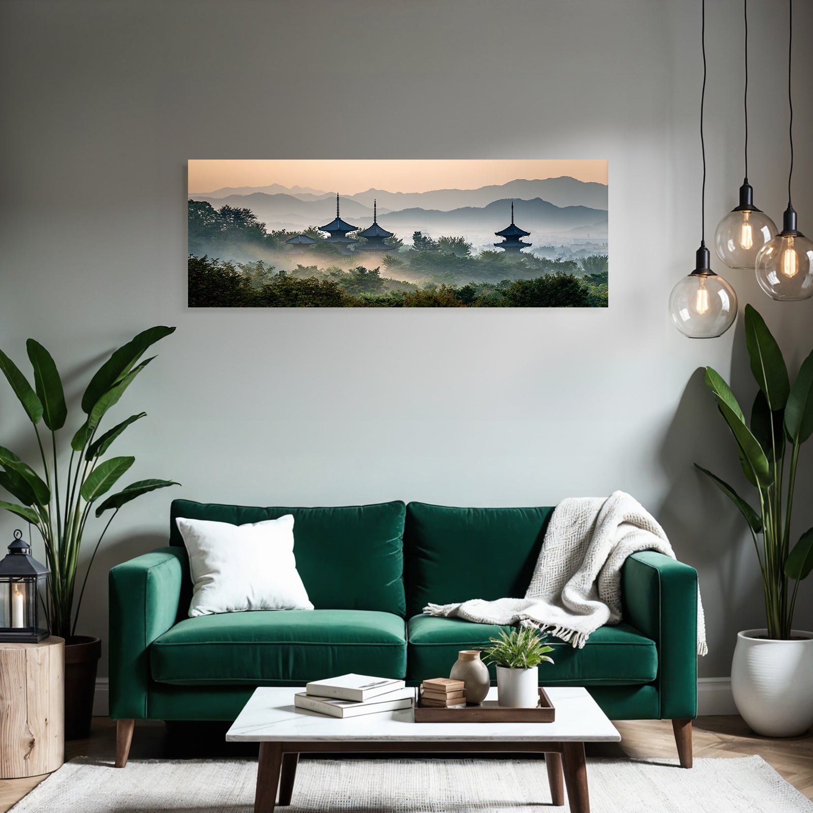 Friedliche Landschaft Mit Pagoden Im Morgennebel