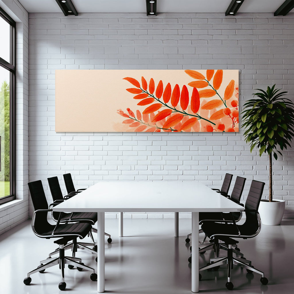Herbstblätterzweig Warme Orange Töne Auf Beigem Hintergrund