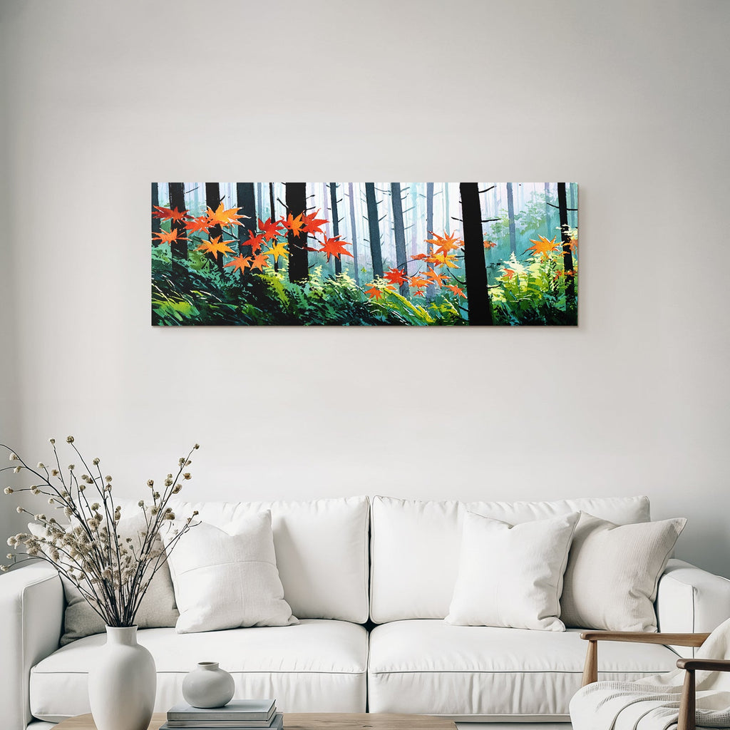 Herbstwald Aquarell Im Nebel Mit Rotorange Blättern