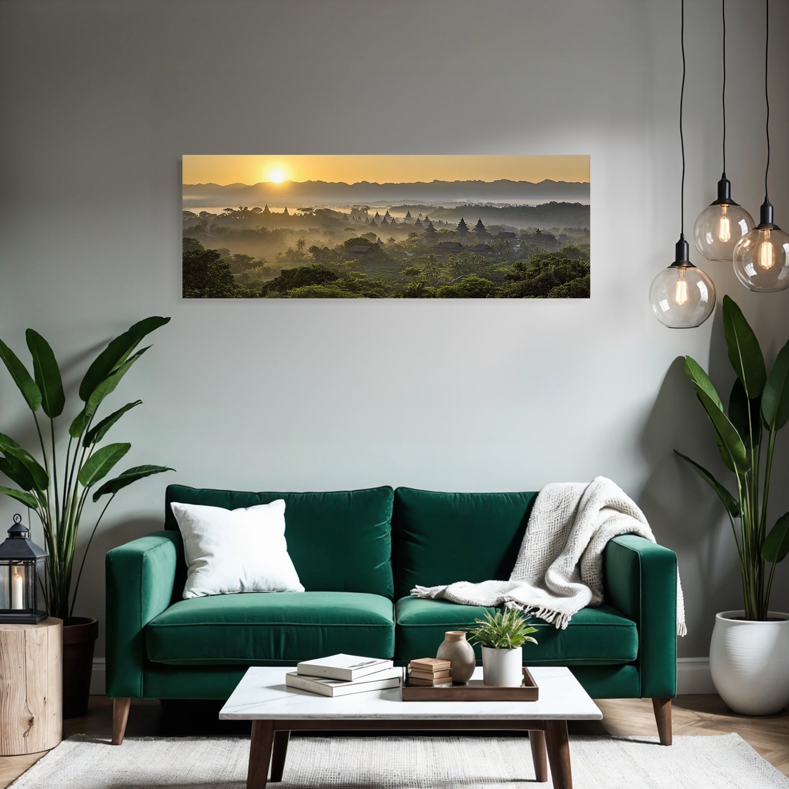 Morgendliche Nebellandschaft Mit Pagoden Im Morgenlicht