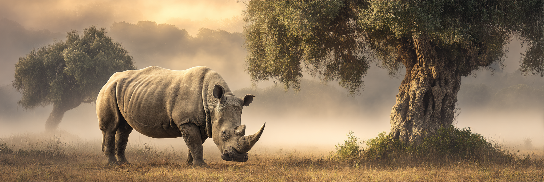 Nashorn Im Nebligen Wald Umgeben Von Bäumen | Asien | Laender und Reisen