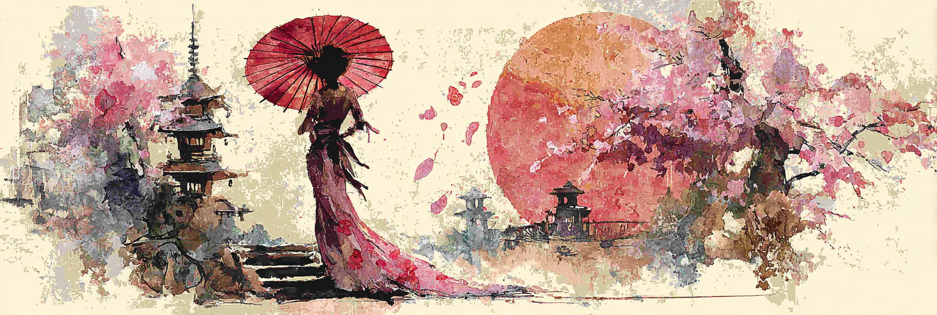Schone Dame Mit Rotem Sonnenschirm Vor Kirschbluten Und Tempel | Asien | Laender und Reisen