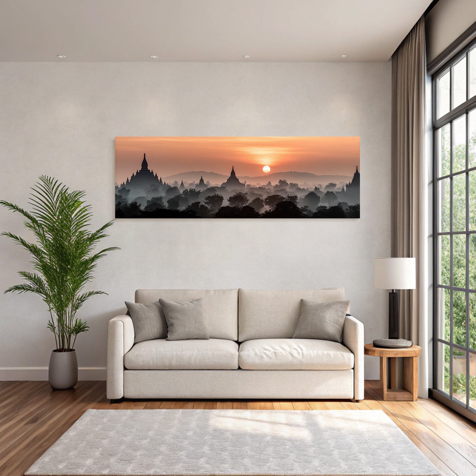 Sonnenaufgang Über Nebliger Pagodenlandschaft In Bagan