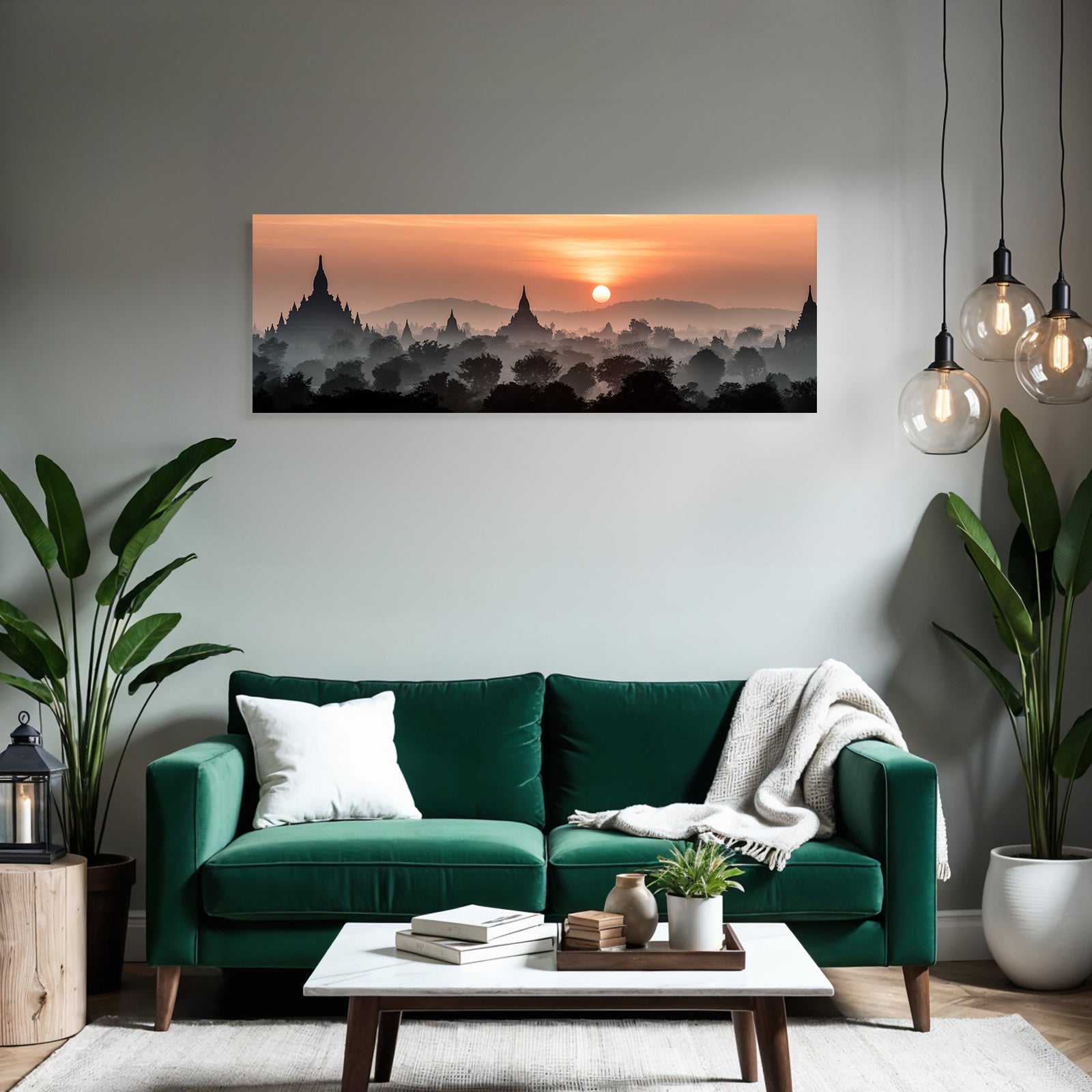 Sonnenaufgang Über Nebliger Pagodenlandschaft In Bagan