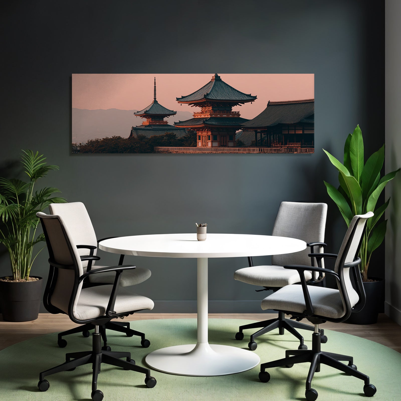 Traditionelle Japanische Tempelanlage Mit Pagoden Im Sonnenuntergang