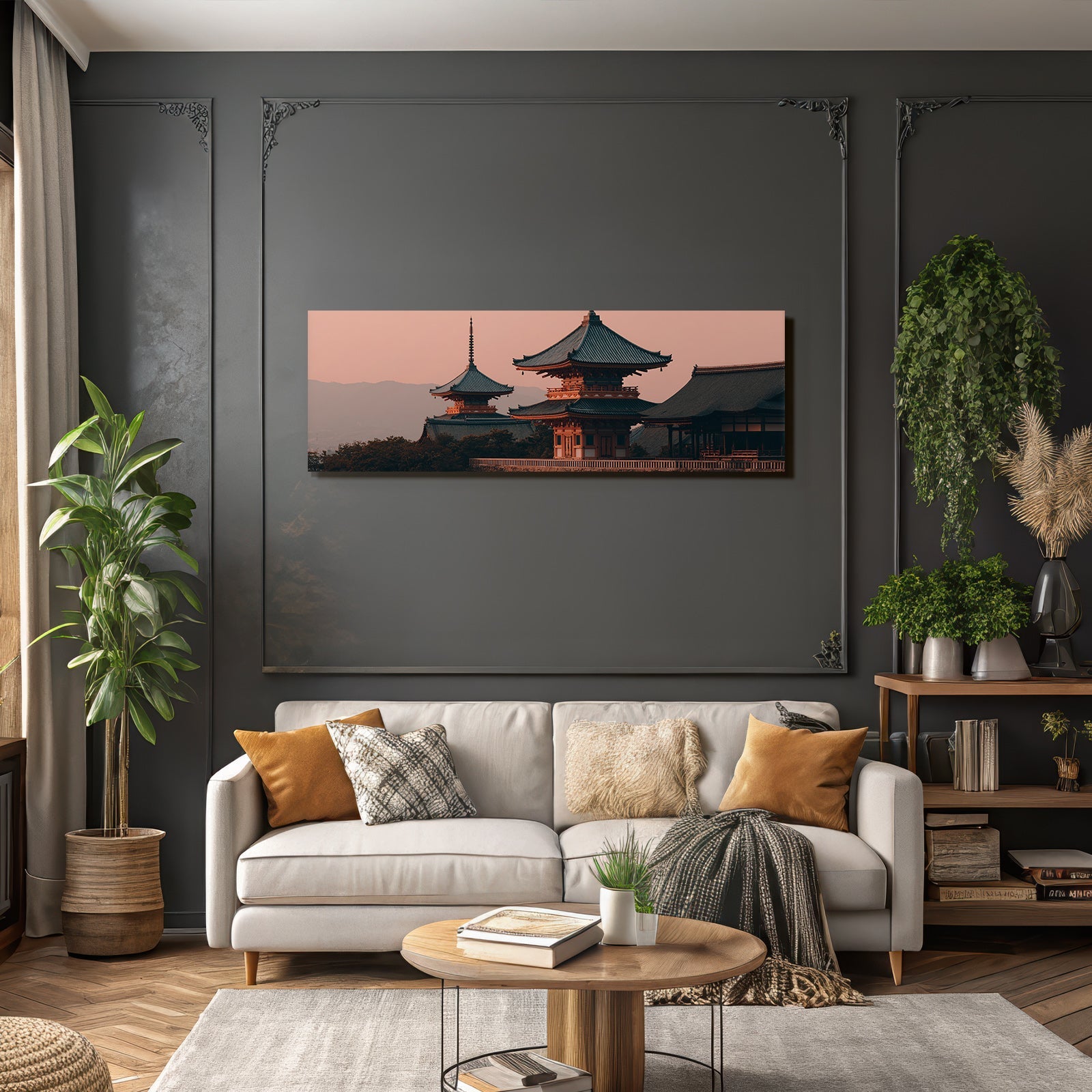 Traditionelle Japanische Tempelanlage Mit Pagoden Im Sonnenuntergang
