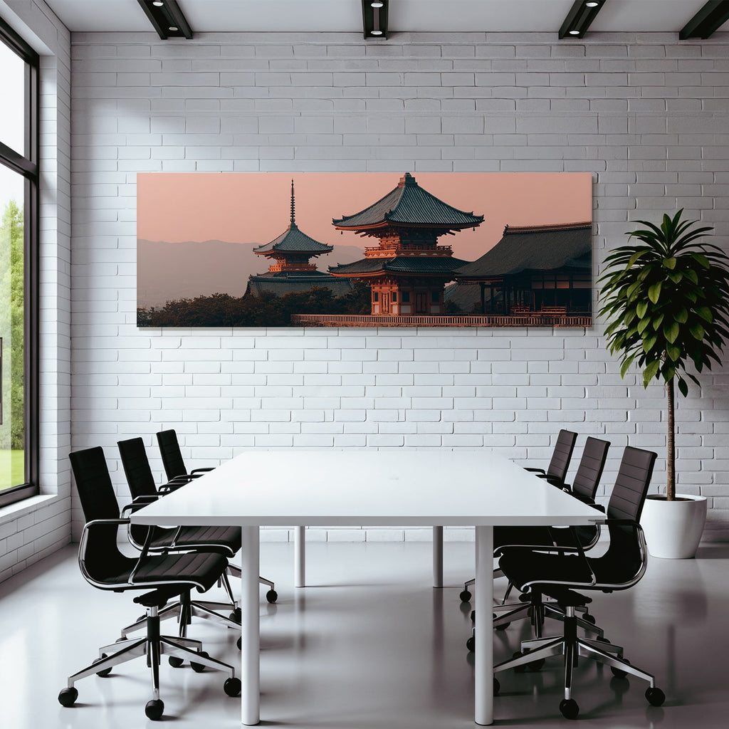 Traditionelle Japanische Tempelanlage Mit Pagoden Im Sonnenuntergang