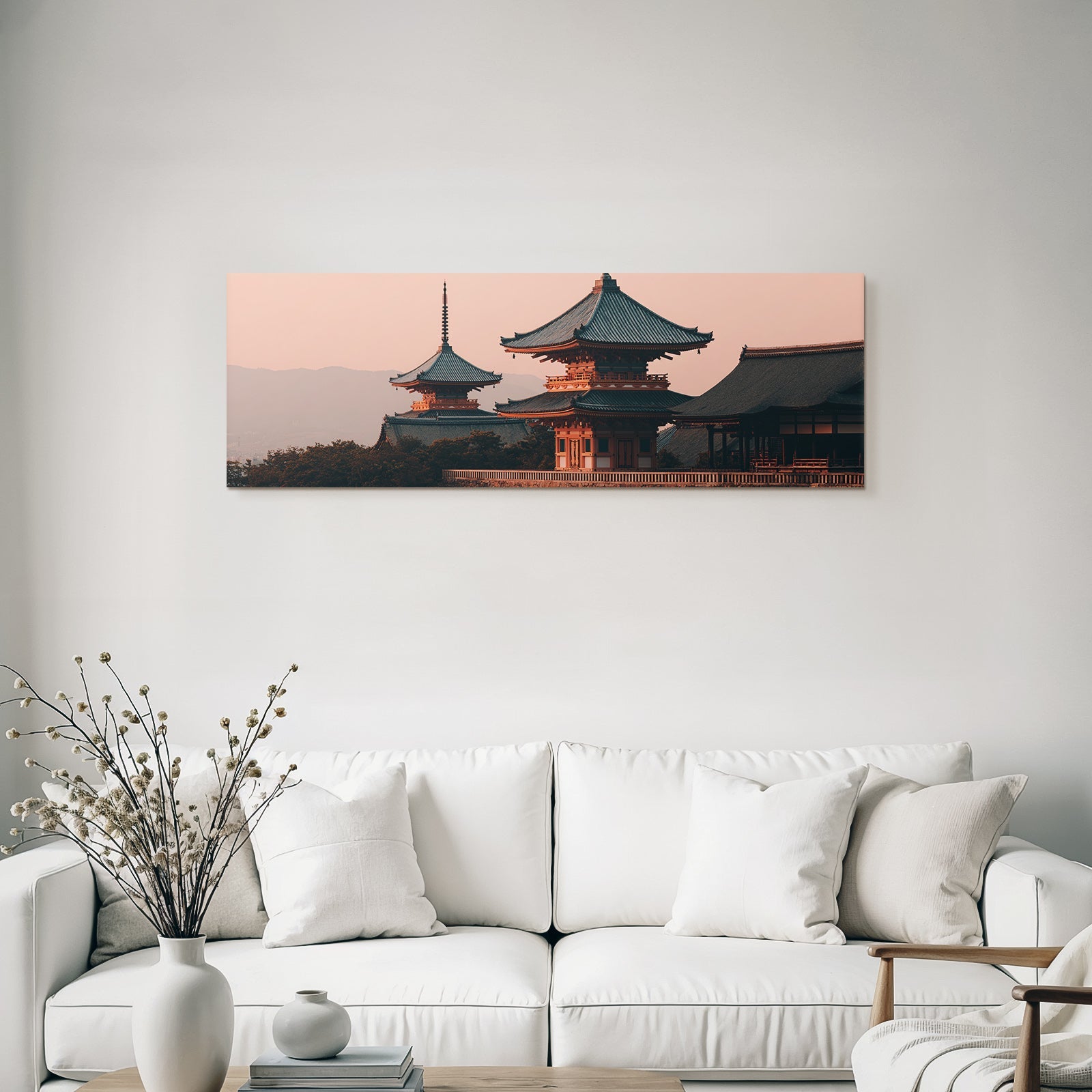 Traditionelle Japanische Tempelanlage Mit Pagoden Im Sonnenuntergang