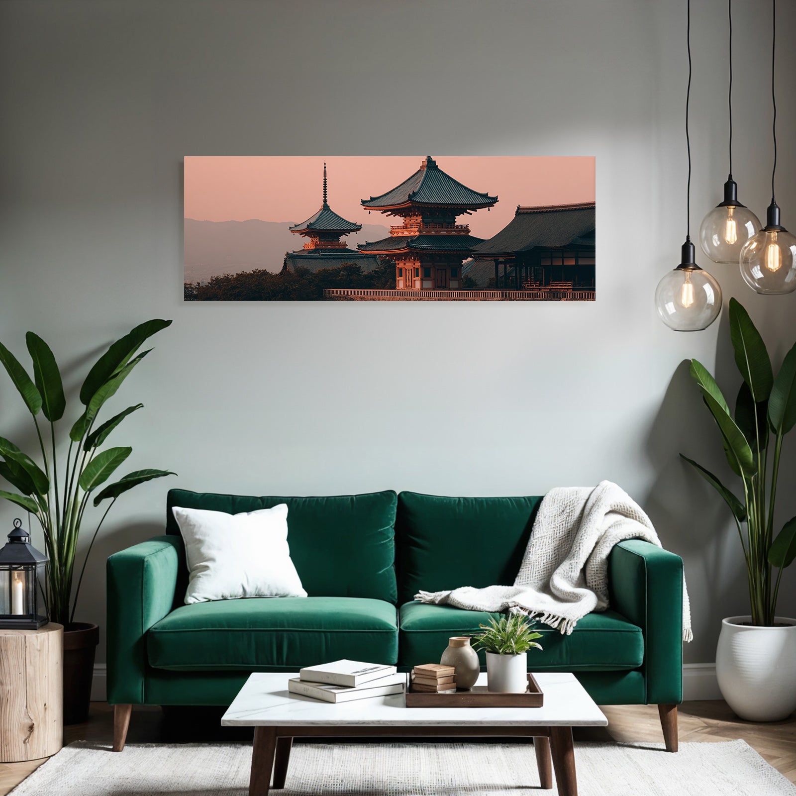 Traditionelle Japanische Tempelanlage Mit Pagoden Im Sonnenuntergang