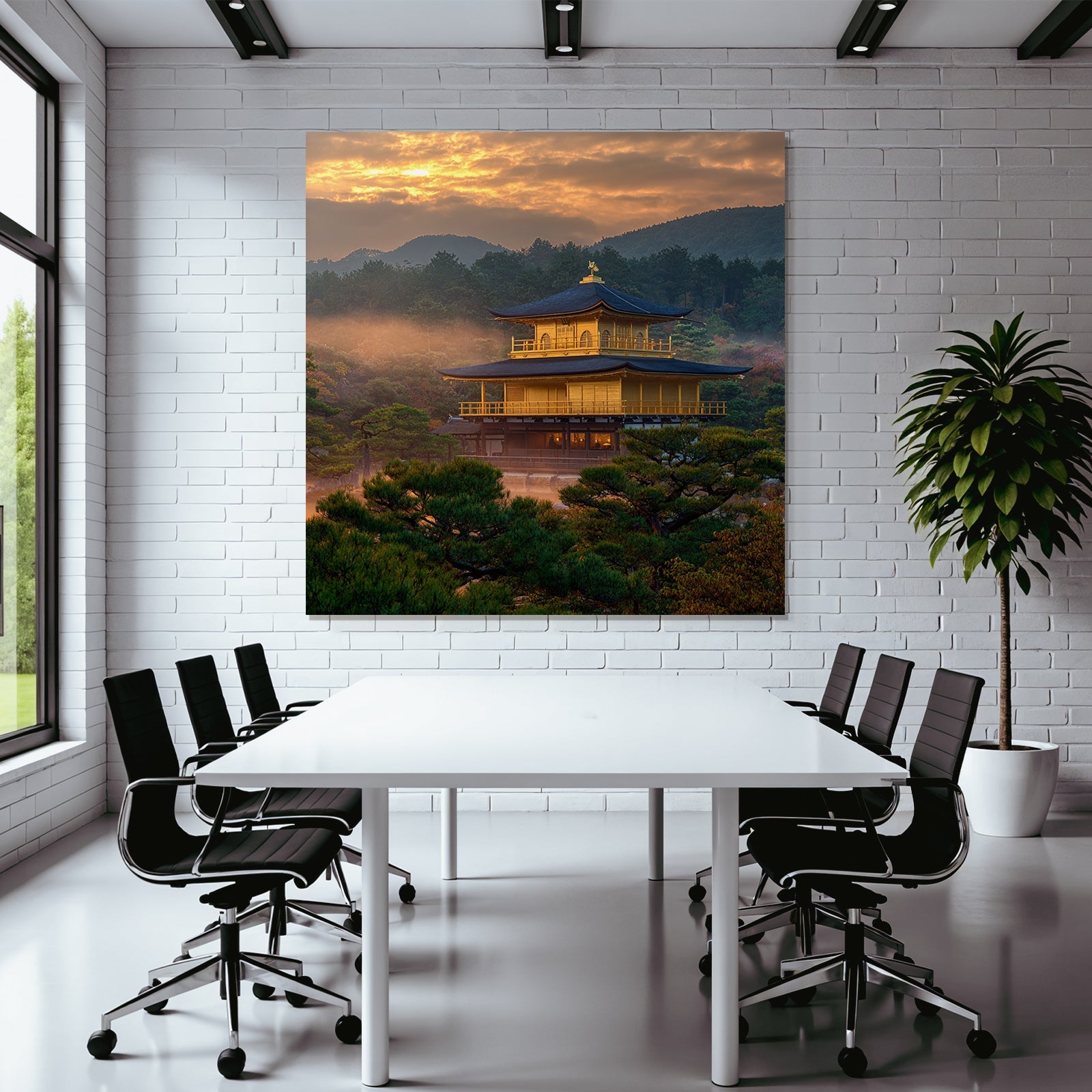 Goldener Pavillon Bei Sonnenuntergang In Japanischer Landschaft