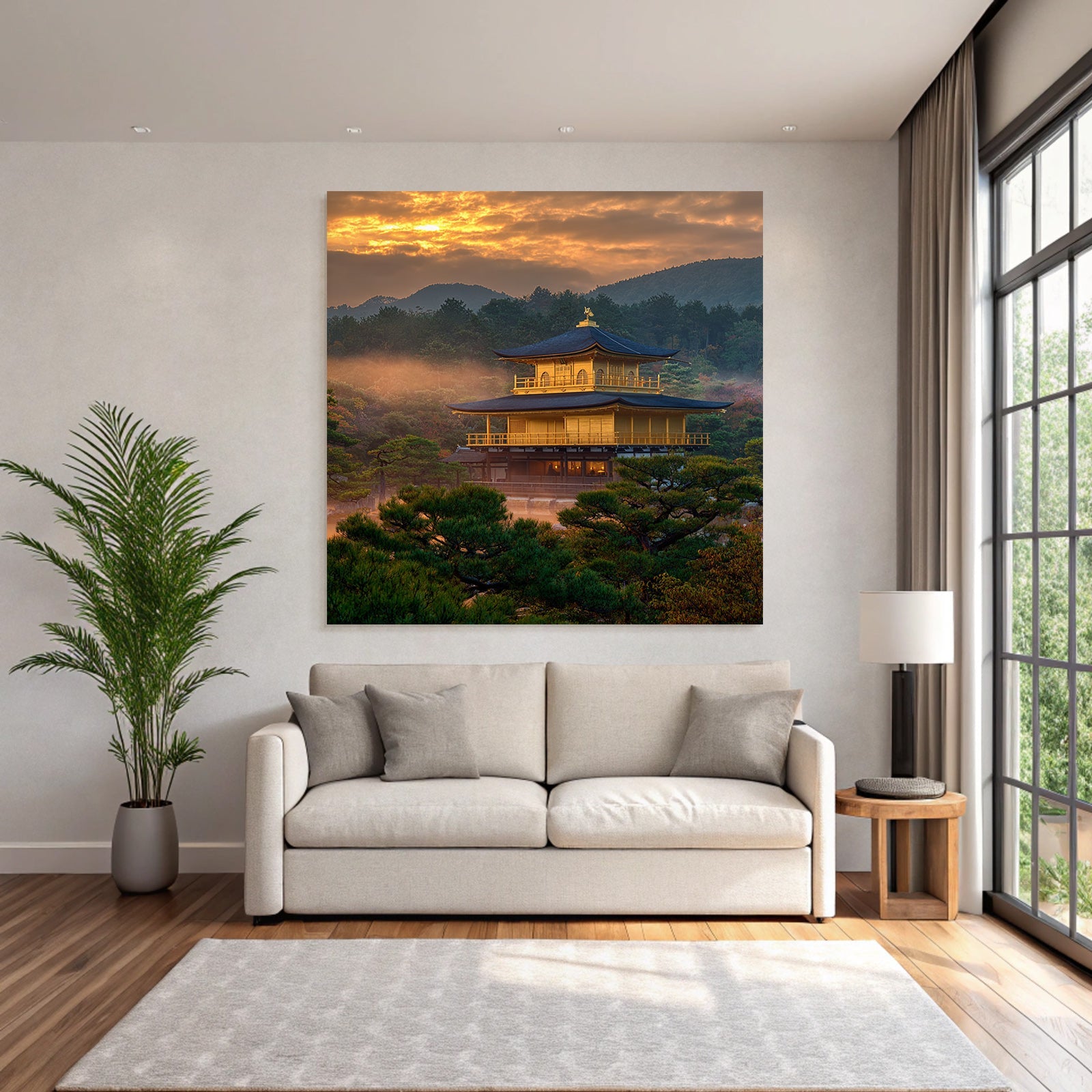 Goldener Pavillon Bei Sonnenuntergang In Japanischer Landschaft