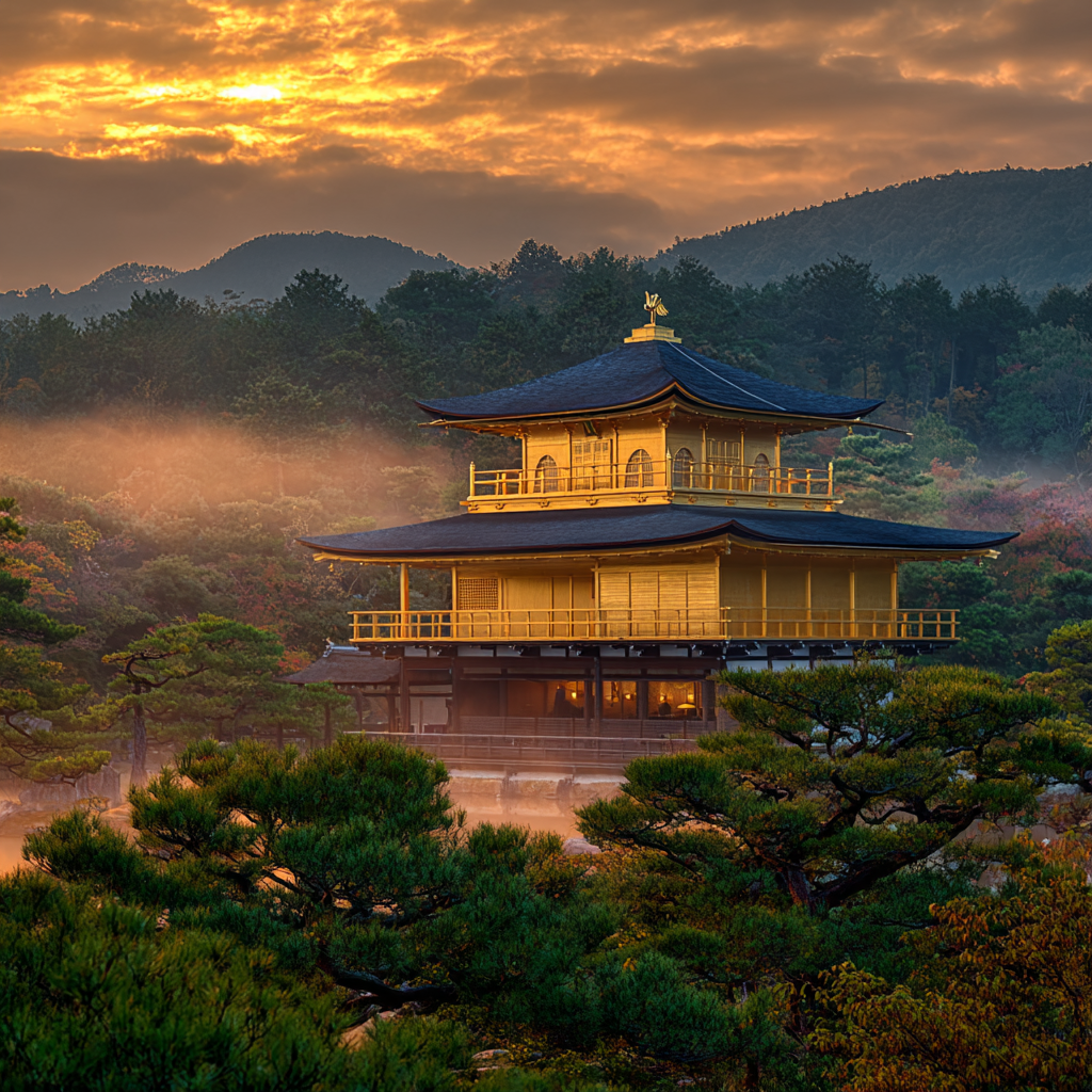 Goldener Pavillon Bei Sonnenuntergang In Japanischer Landschaft | Asien | Laender und Reisen
