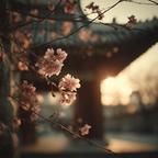 Kirschblüten Im Park Mit Traditioneller Architektur Im Hintergrund Bei Sonnenuntergang | Asien | Laender und Reisen