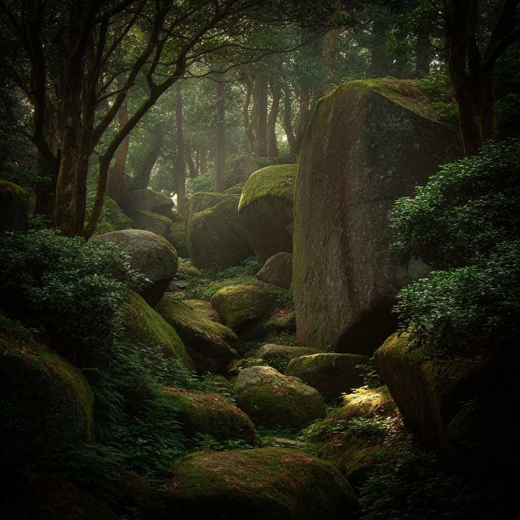 Morgendlicher Nebelwald Mit Moosbedeckten Felsen | Asien | Laender und Reisen