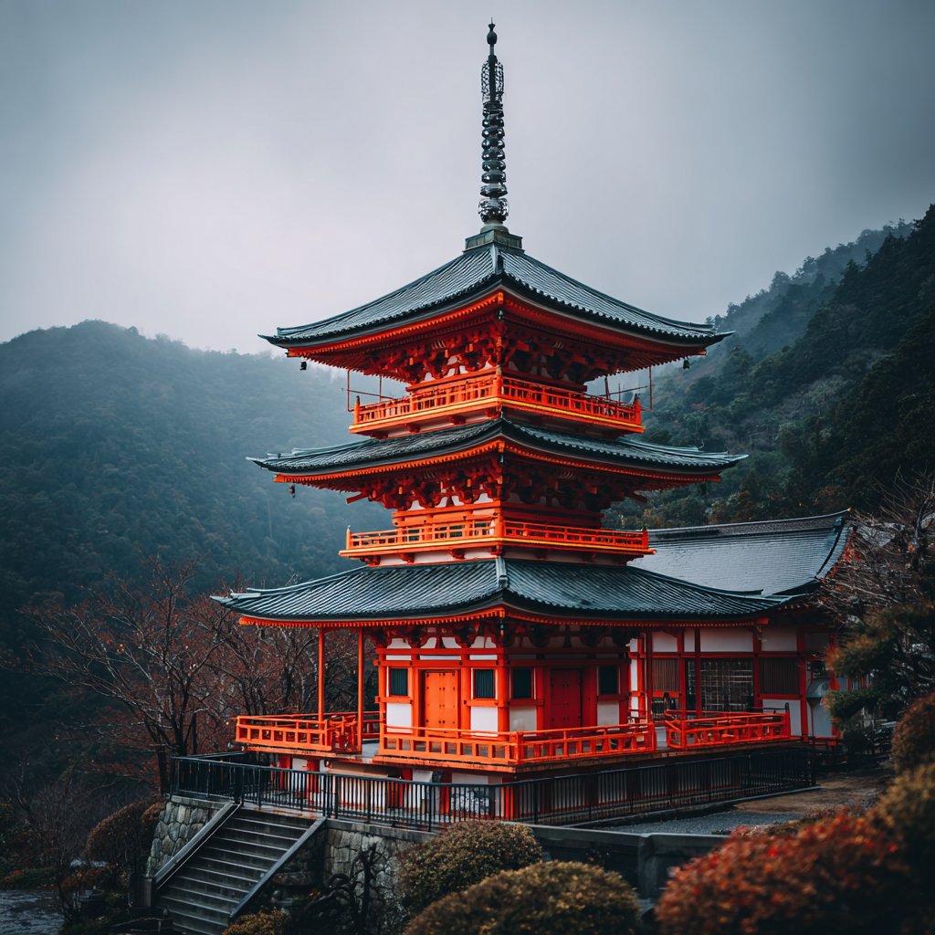 Rote Mehrstufige Pagode Vor Bergkulisse | Asien | Laender und Reisen