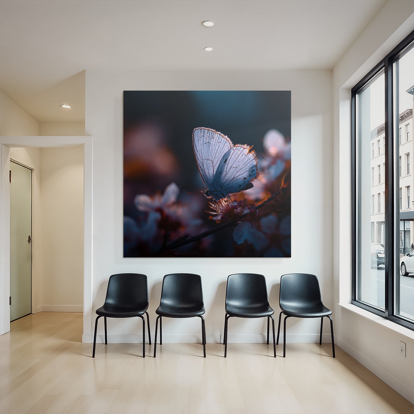 Schmetterling Auf Blume Im Sanften Licht