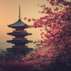 Sonnenuntergang Mit Pagode Und Kirschblüten | Asien | Laender und Reisen