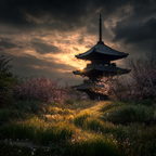 Traditionelle Pagode Umgeben Von Kirschblüten Im Sonnenuntergang | Asien | Laender und Reisen