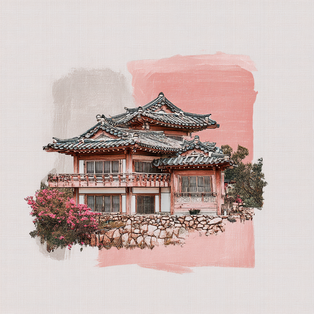 Traditionelles Koreanisches Haus Mit Geschwungenem Dach Und Pflaumenblüten | Asien | Laender und Reisen