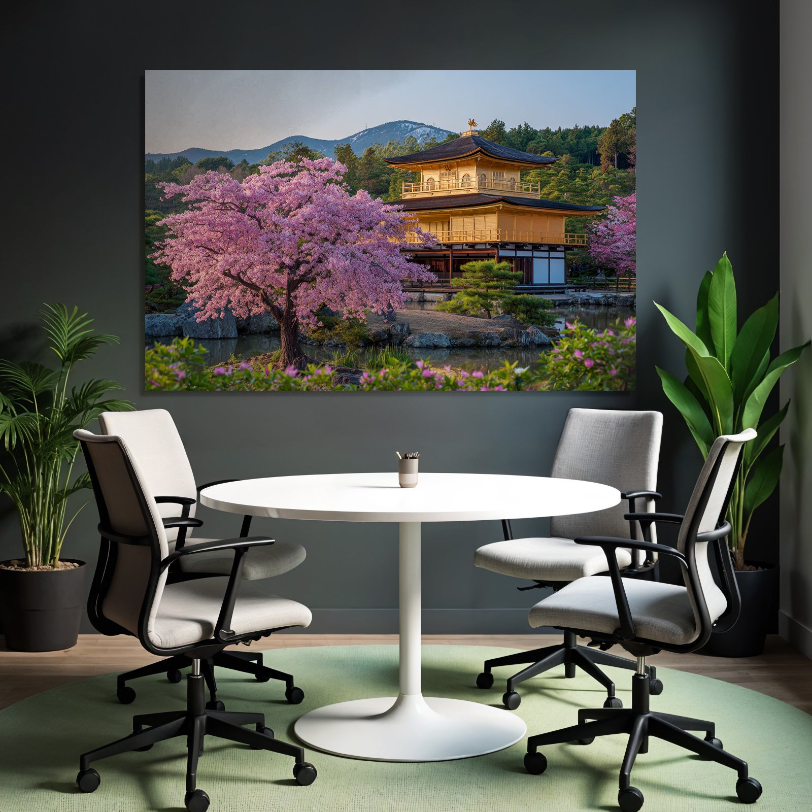 Goldener Pavillon In Kyoto Mit Kirschblüten Und Bergen
