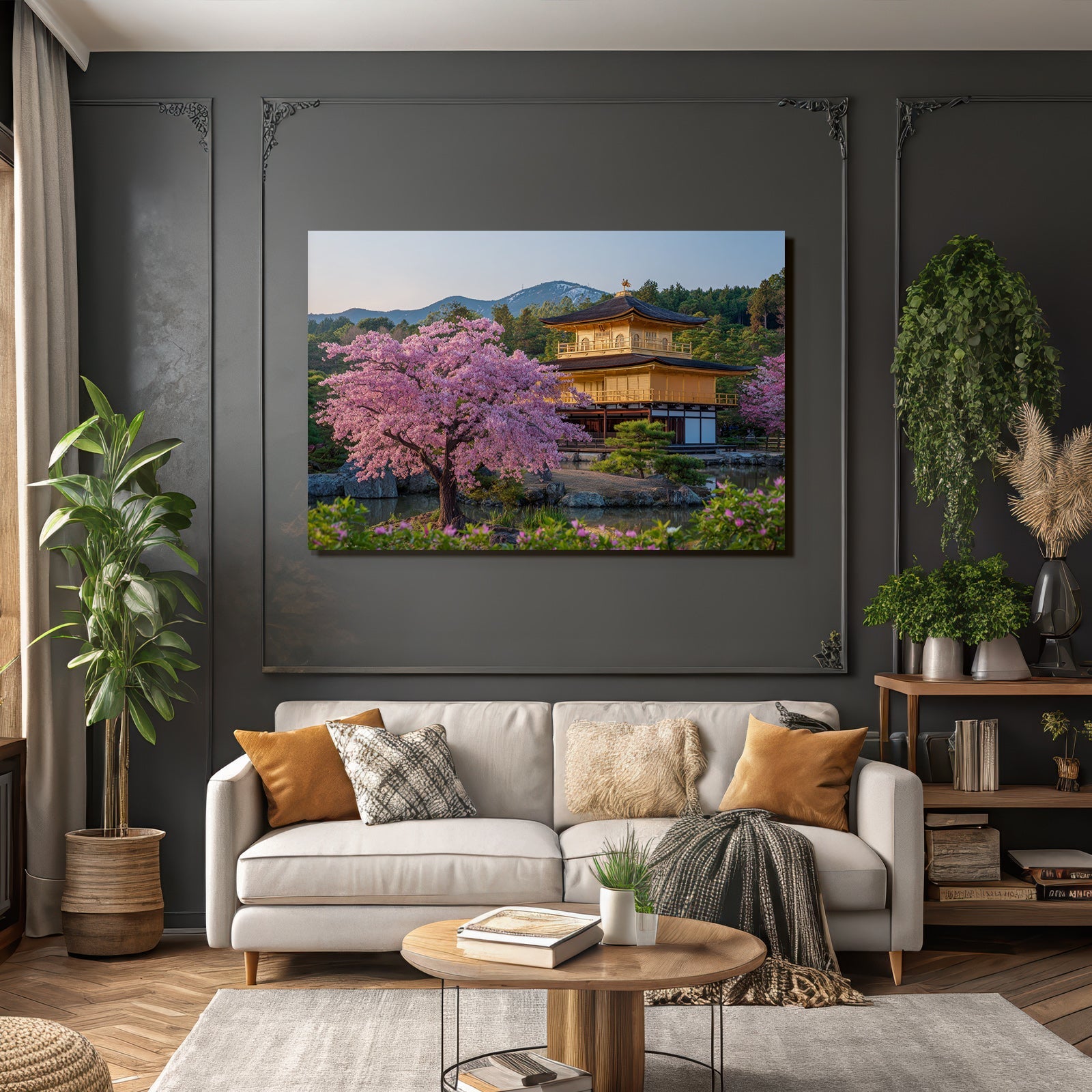 Goldener Pavillon In Kyoto Mit Kirschblüten Und Bergen
