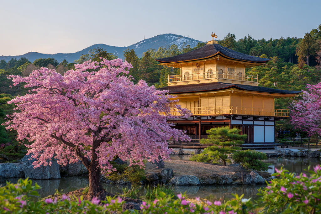 Goldener Pavillon In Kyoto Mit Kirschblüten Und Bergen | Asien | Laender und Reisen