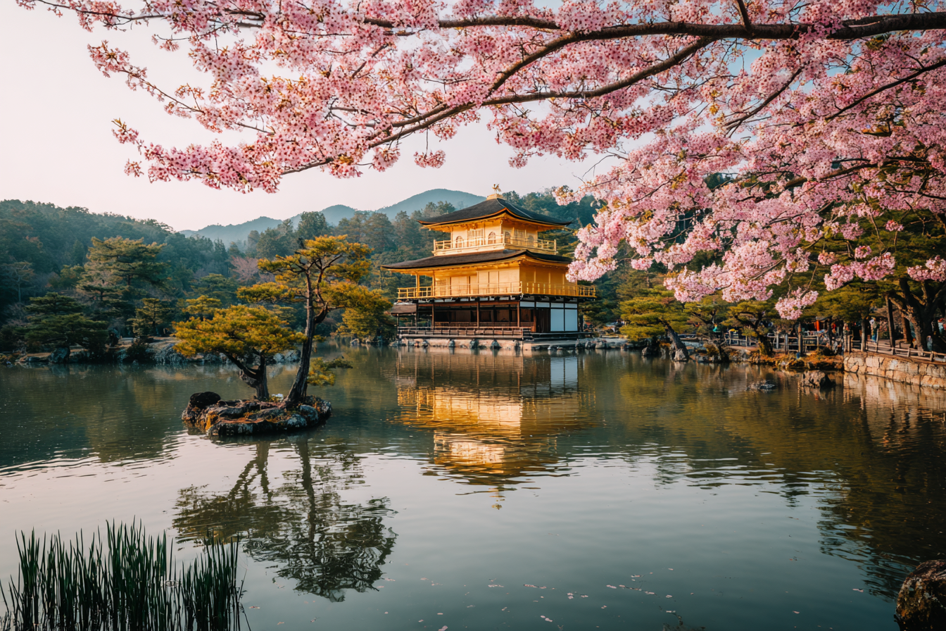 Goldener Pavillon Mit Kirschblüten Im Japanischen Garten | Asien | Laender und Reisen