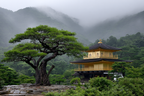 Goldener Tempel In Nebeliger Berglandschaft Mit Einem Baum | Asien | Laender und Reisen