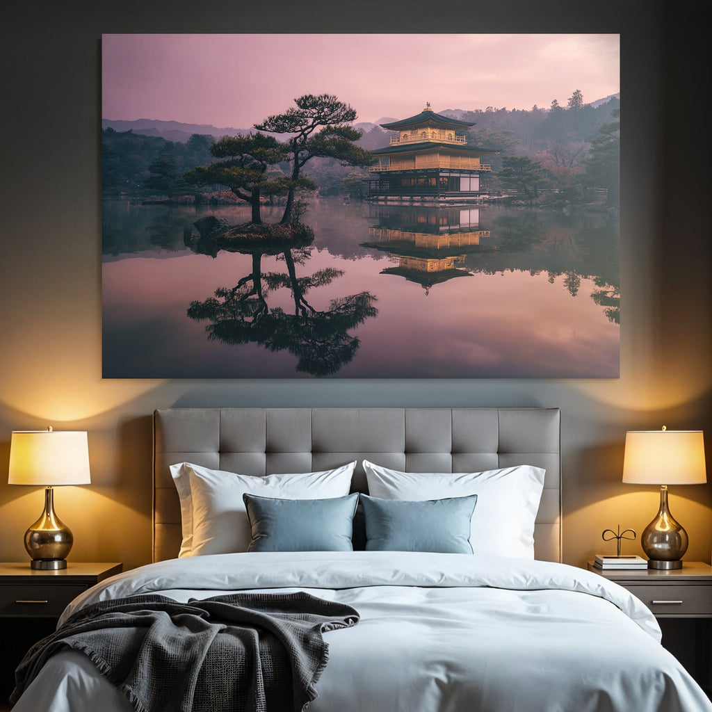 Japanischer Tempel Am Ruhigen See Im Morgenlicht
