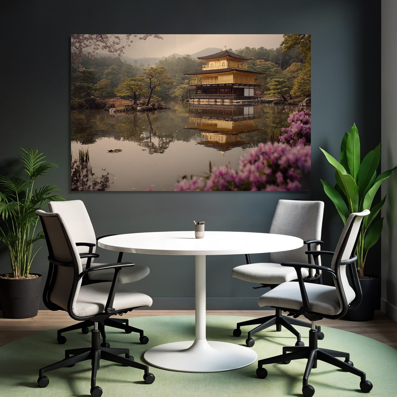 Japanischer Tempel Am Wasser Mit Kirschblüten