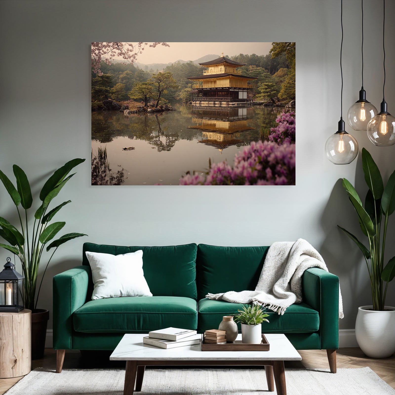 Japanischer Tempel Am Wasser Mit Kirschblüten