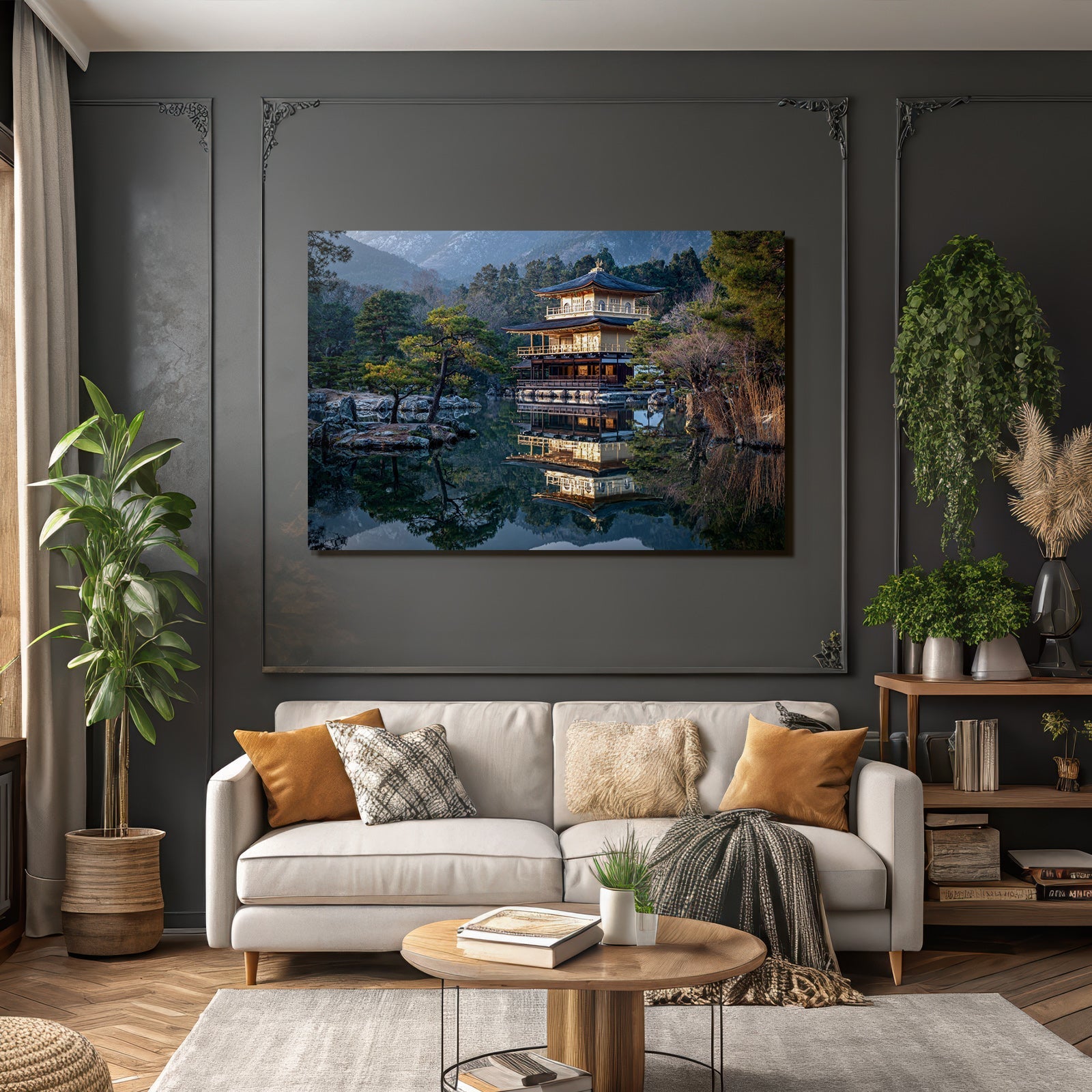 Japanischer Tempel Am Wasser Mit Reflexion Und Ruhiger Landschaft