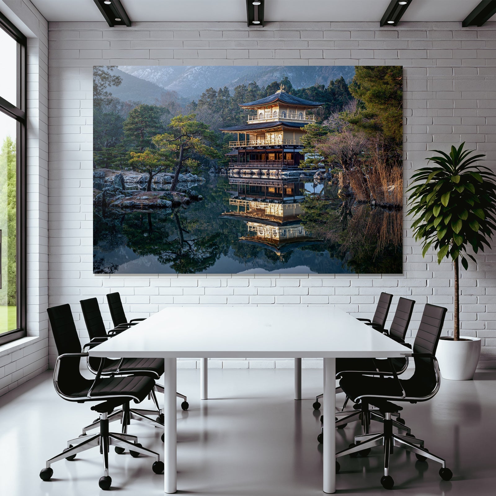 Japanischer Tempel Am Wasser Mit Reflexion Und Ruhiger Landschaft