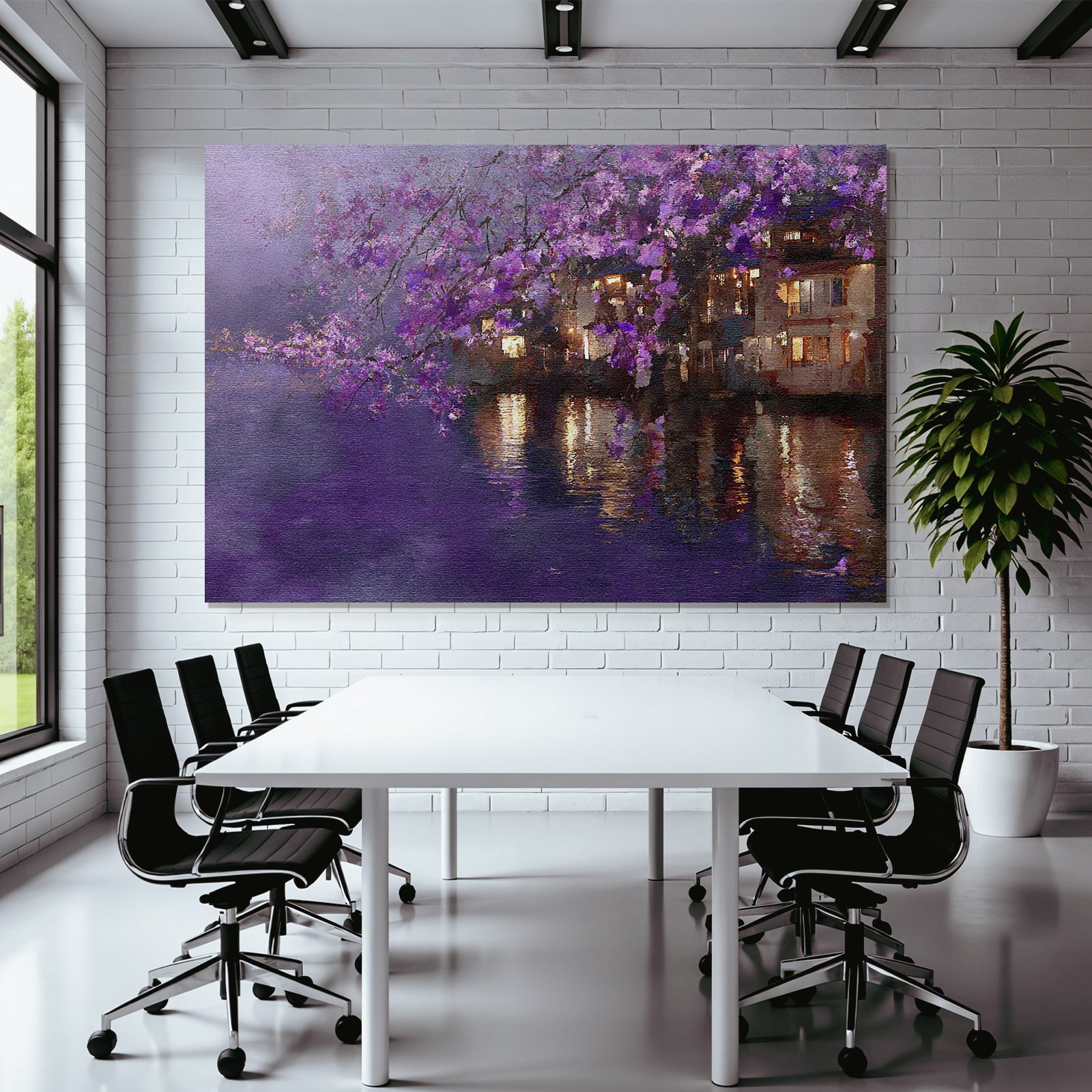 Landschaft Mit Seespiegelung Und Violetten Blüten