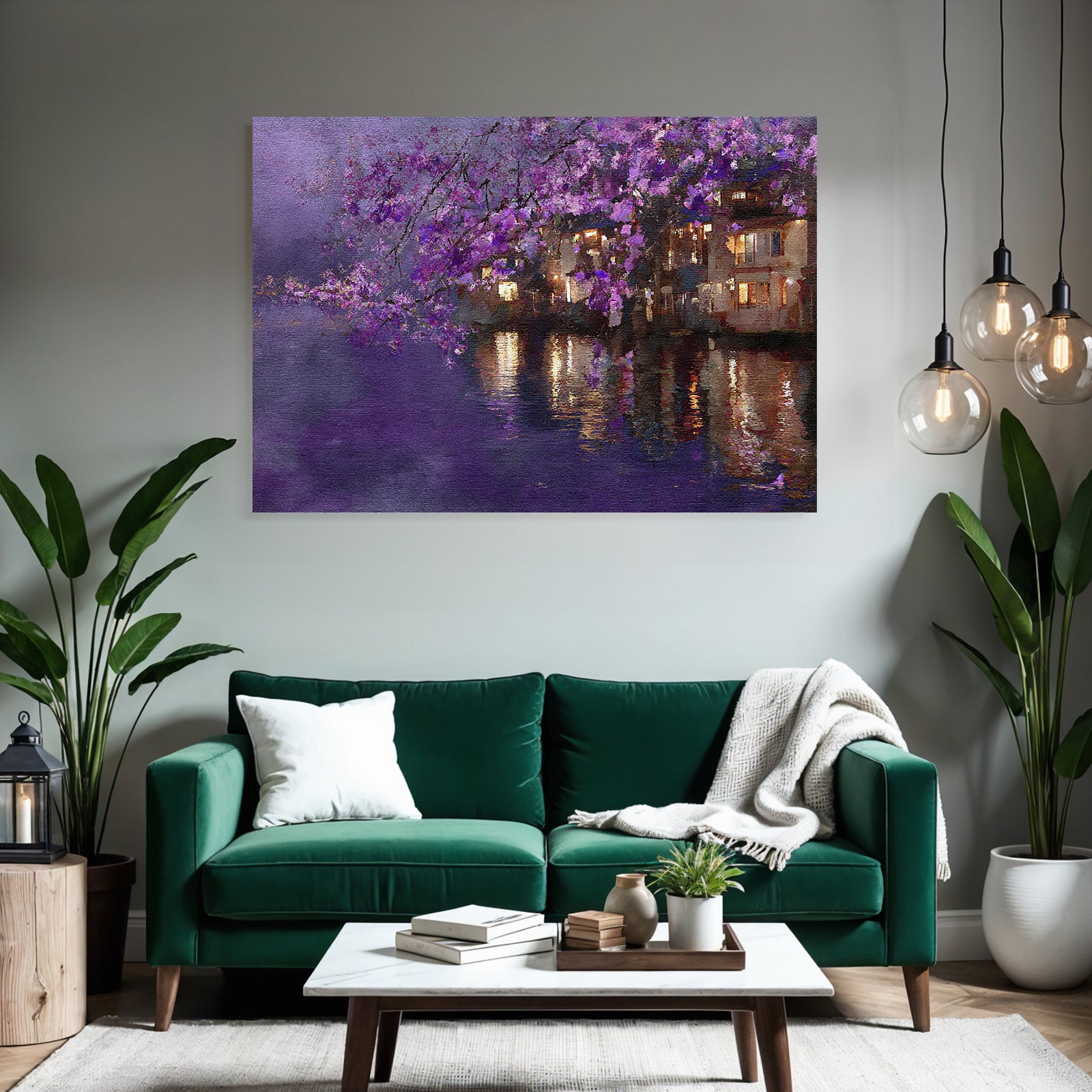Landschaft Mit Seespiegelung Und Violetten Blüten