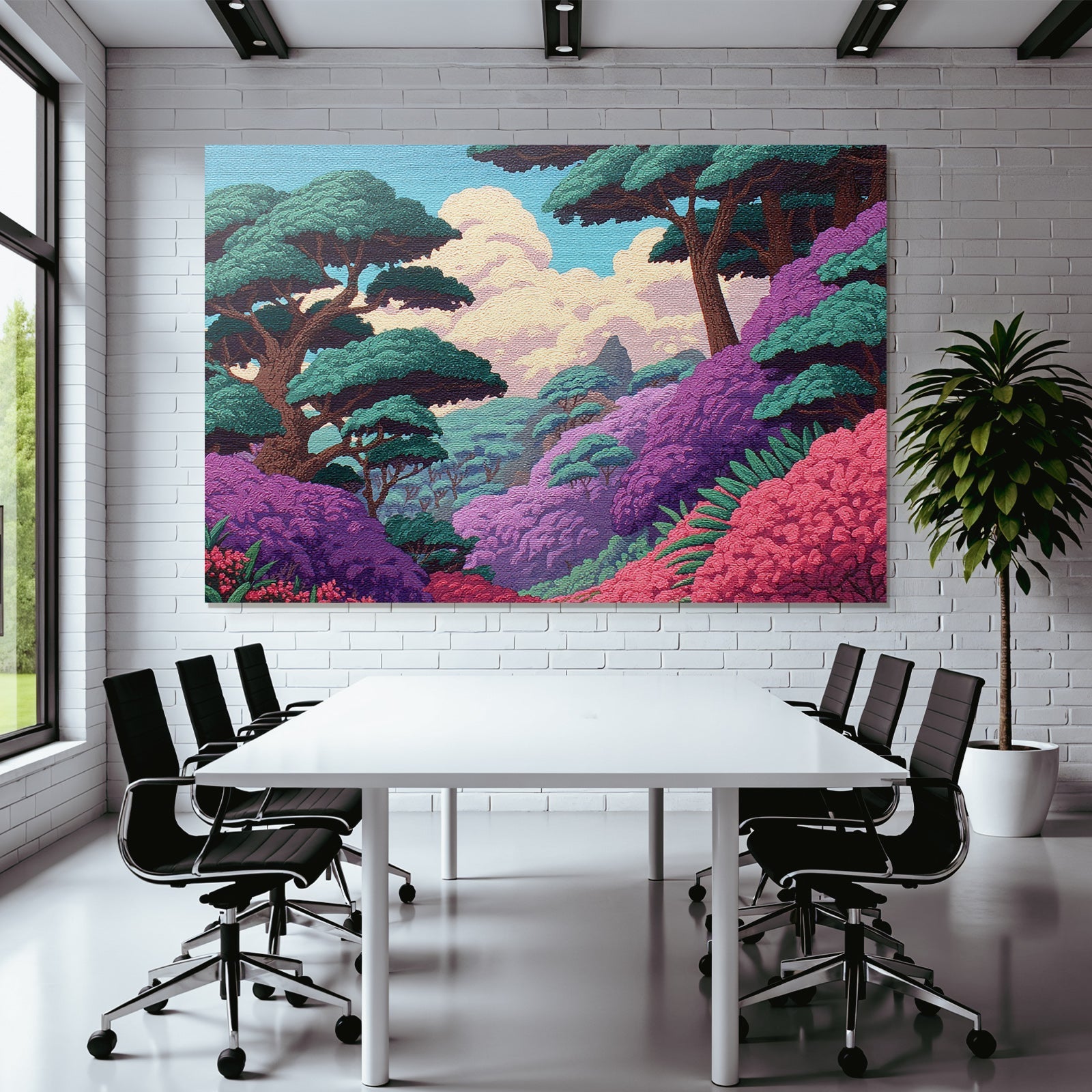 Malerische Landchaft Mit Grünen Bäumen Und Rosa Blüten