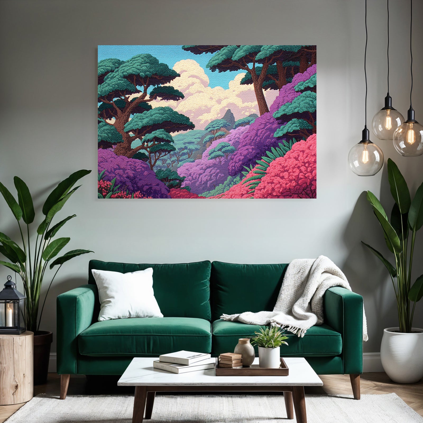 Malerische Landchaft Mit Grünen Bäumen Und Rosa Blüten