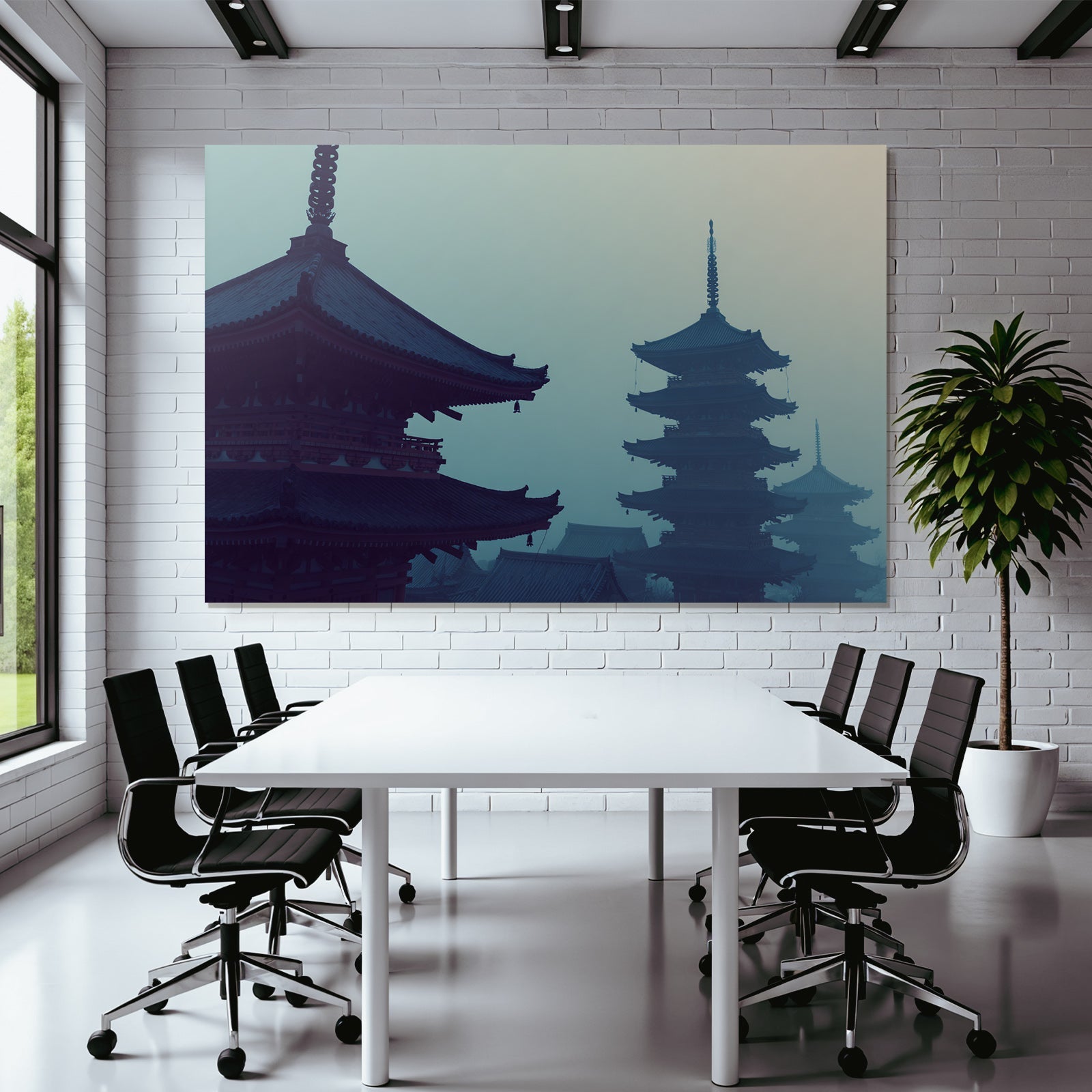 Nebelige Pagodenlandschaft